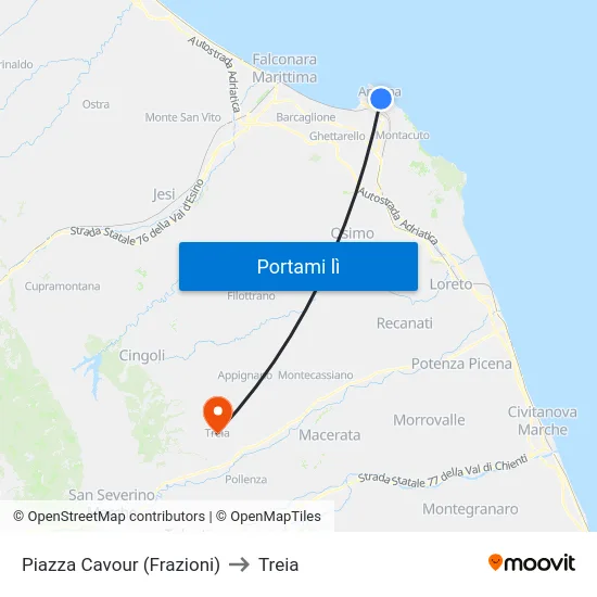 Piazza Cavour (Frazioni) to Treia map