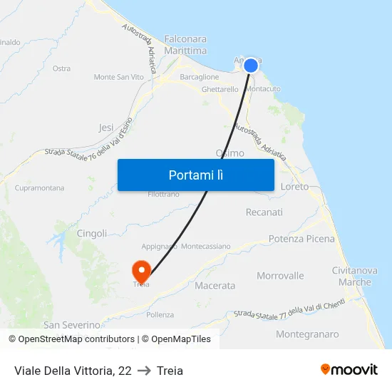 Viale Della Vittoria, 22 to Treia map