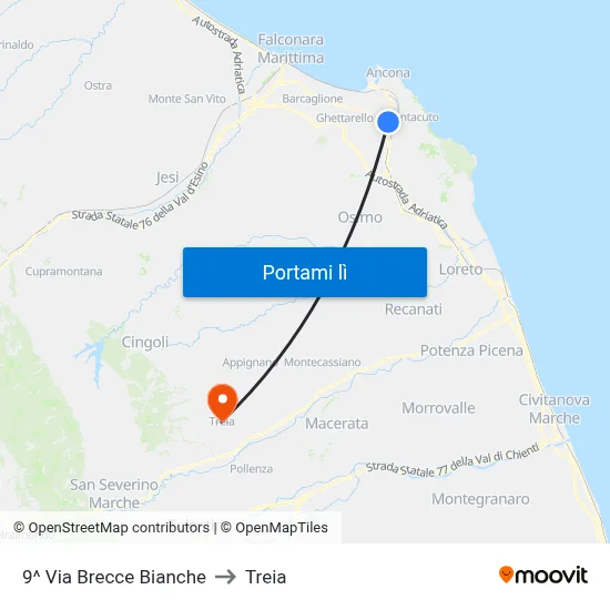 9^ Via Brecce Bianche to Treia map