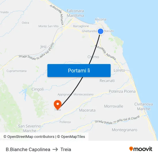 B.Bianche Capolinea to Treia map