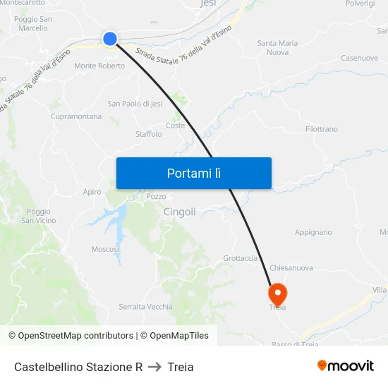Castelbellino Stazione R to Treia map