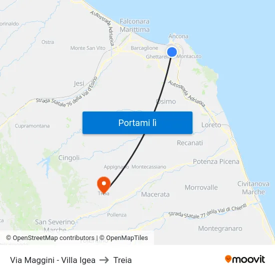 Via Maggini - Villa Igea to Treia map