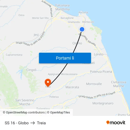SS 16 - Globo to Treia map