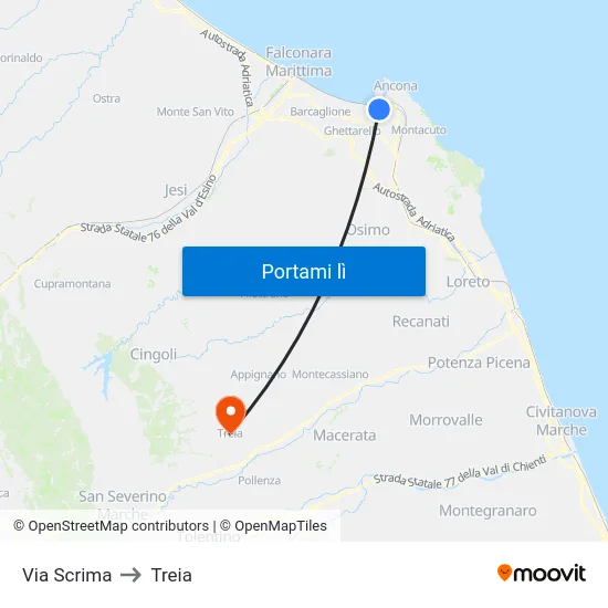 Via Scrima to Treia map