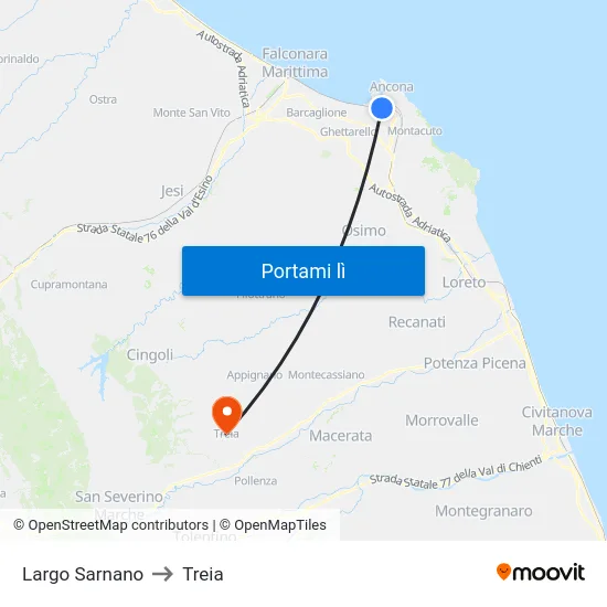 Largo Sarnano to Treia map