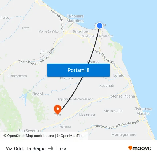 Via Oddo Di Biagio to Treia map