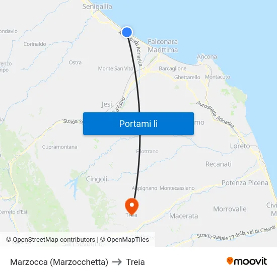 Marzocca (Marzocchetta) to Treia map
