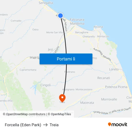 Forcella (Eden Park) to Treia map