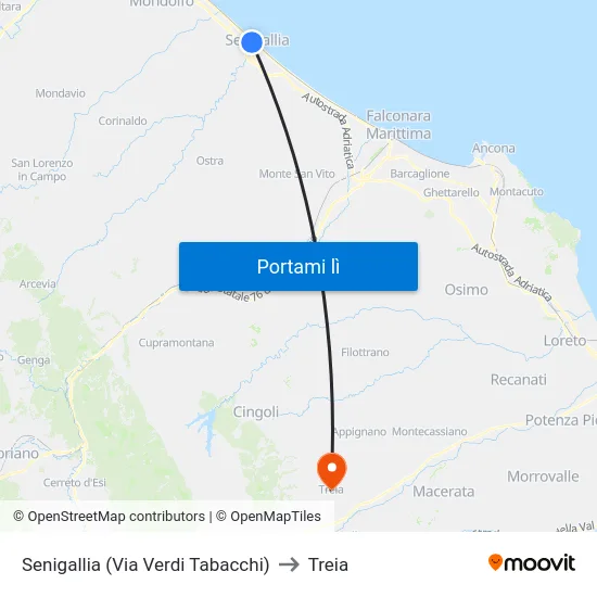 Senigallia (Via Verdi Tabacchi) to Treia map