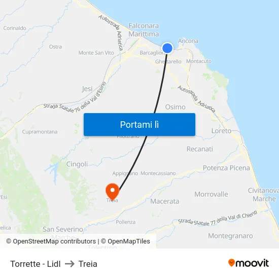 Torrette - Lidl to Treia map