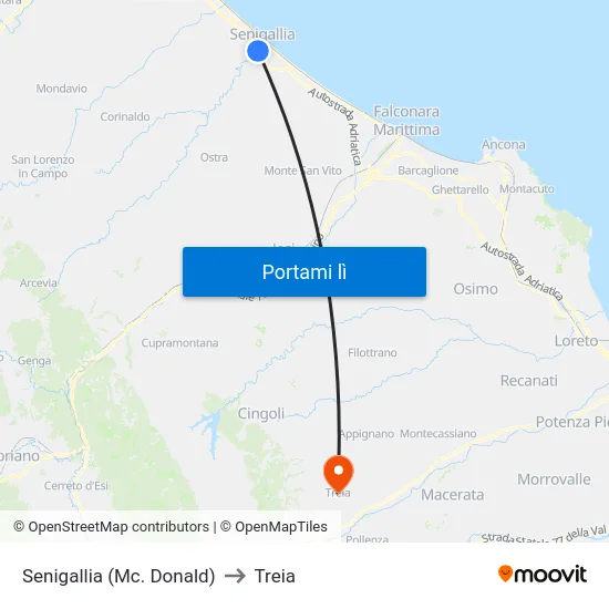 Senigallia (Mc. Donald) to Treia map