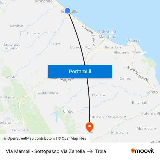 Via Mameli - Sottopasso Via Zanella to Treia map