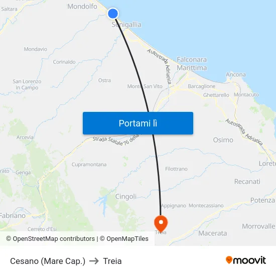 Cesano (Mare Cap.) to Treia map