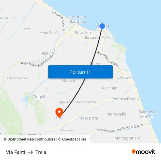 Via Fanti to Treia map
