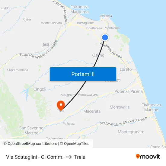 Via Scataglini - C. Comm. to Treia map