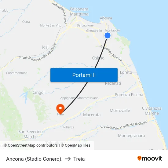 Ancona (Stadio Conero). to Treia map