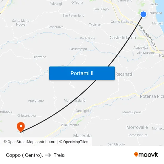 Coppo ( Centro). to Treia map