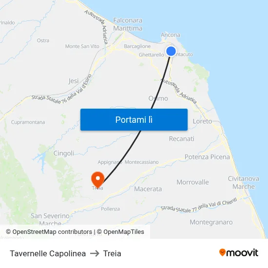 Tavernelle Capolinea to Treia map