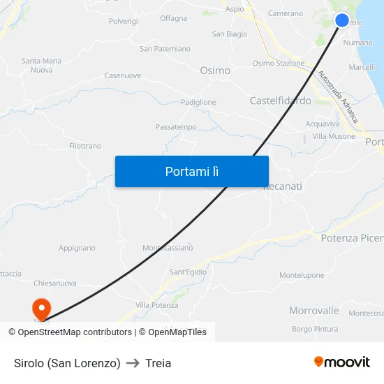 Sirolo (San Lorenzo) to Treia map