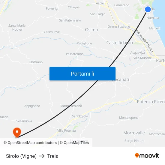 Sirolo (Vigne) to Treia map