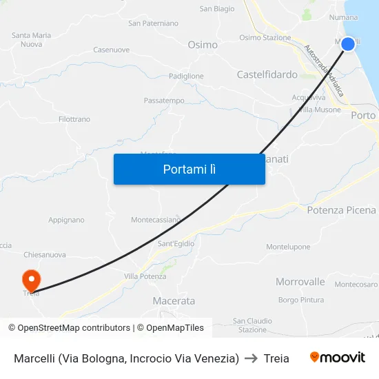 Marcelli (Via Bologna, Incrocio Via Venezia) to Treia map