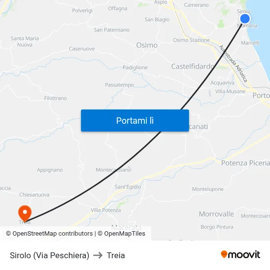 Sirolo (Via Peschiera) to Treia map