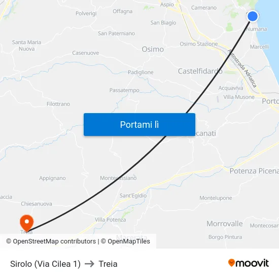 Sirolo (Via Cilea 1) to Treia map