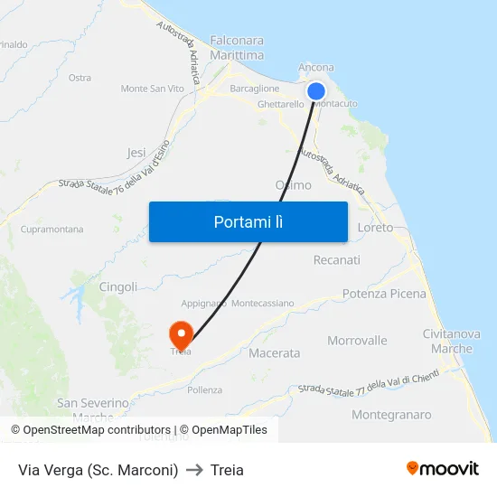 Via Verga (Sc. Marconi) to Treia map