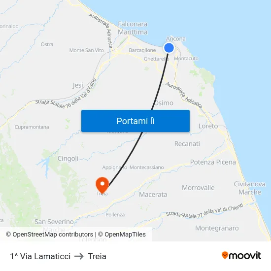 1^ Via Lamaticci to Treia map