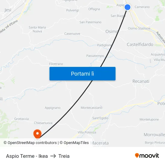 Aspio Terme - Ikea to Treia map