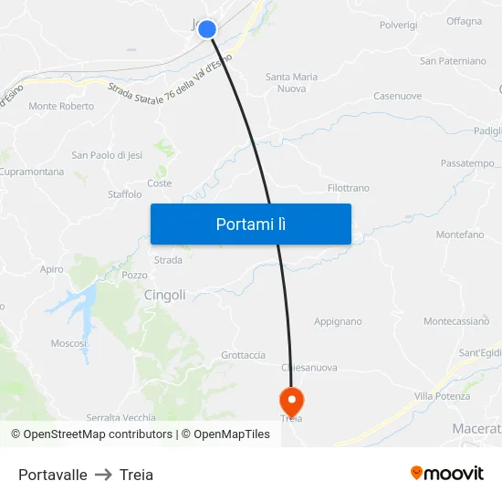Portavalle to Treia map