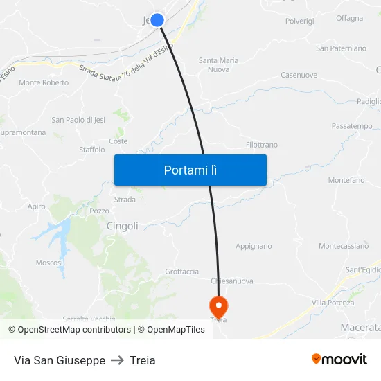 Via San Giuseppe to Treia map