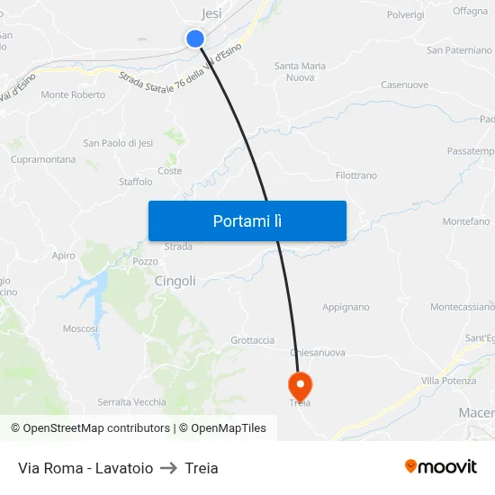 Via Roma - Lavatoio to Treia map