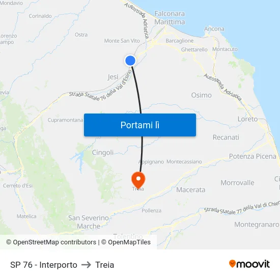 SP 76 - Interporto to Treia map
