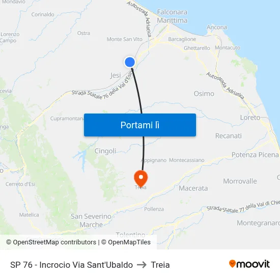 SP 76 - Incrocio Via Sant'Ubaldo to Treia map