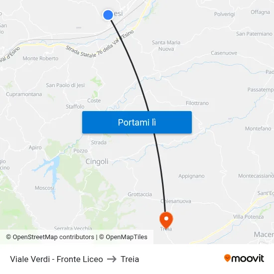 Viale Verdi - Fronte Liceo to Treia map