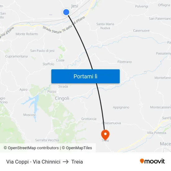 Via Coppi - Via Chinnici to Treia map