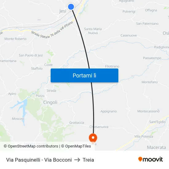 Via Pasquinelli - Via Bocconi to Treia map