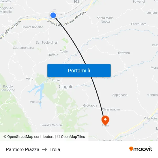 Pantiere Piazza to Treia map