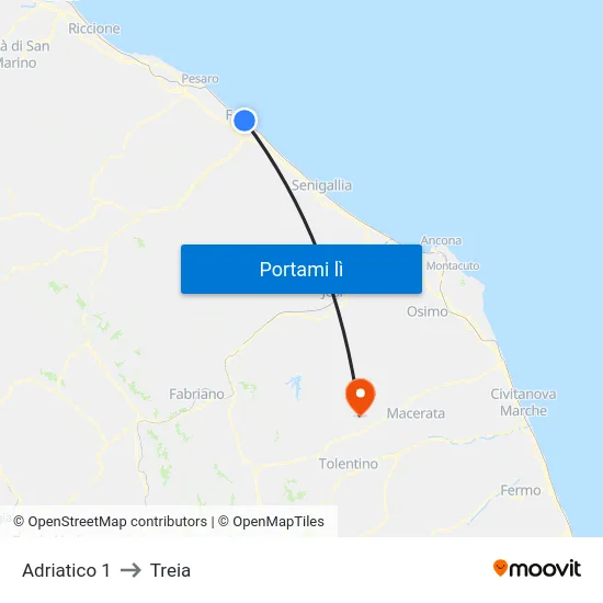 Adriatico 1 to Treia map