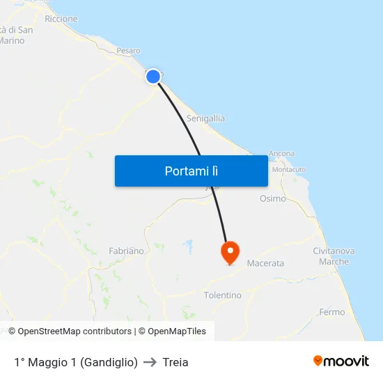 1° Maggio 1 (Gandiglio) to Treia map