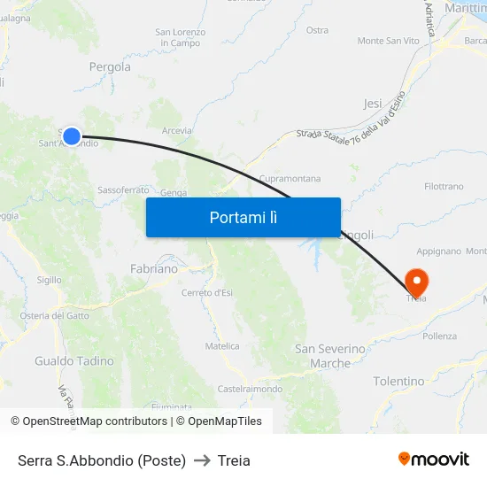 Serra S.Abbondio (Poste) to Treia map