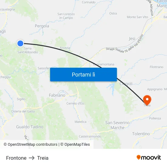 Frontone to Treia map