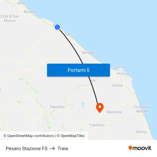 Pesaro Stazione FS to Treia map