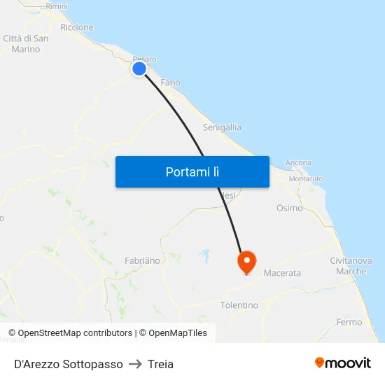 D'Arezzo Sottopasso to Treia map