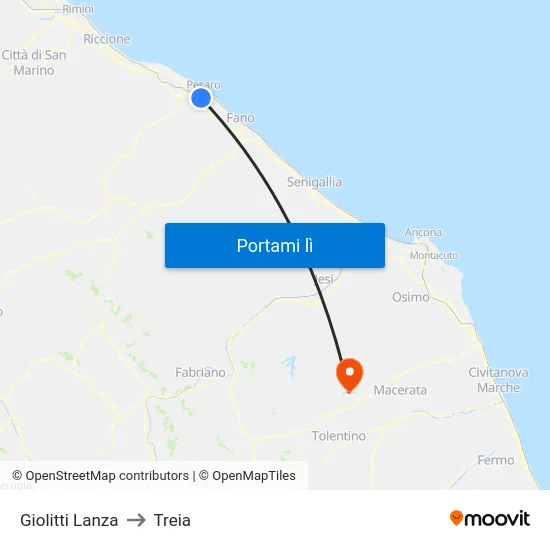 Giolitti Lanza to Treia map