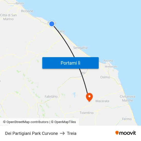 Dei Partigiani Park Curvone to Treia map