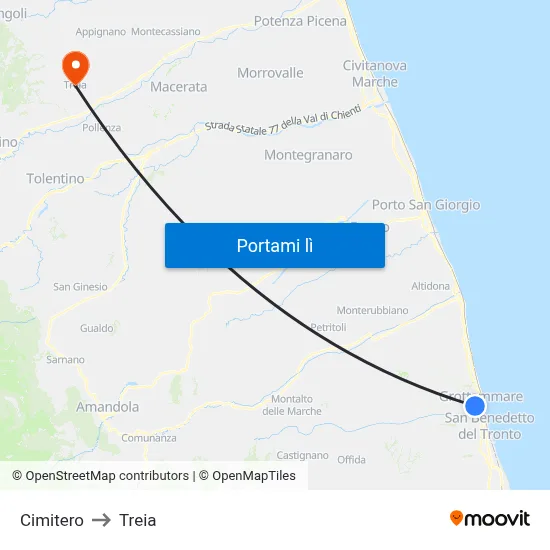 Cimitero to Treia map