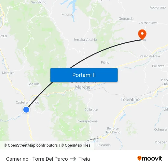 Camerino - Torre Del Parco to Treia map