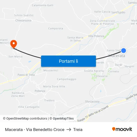 Macerata - Via Benedetto Croce to Treia map